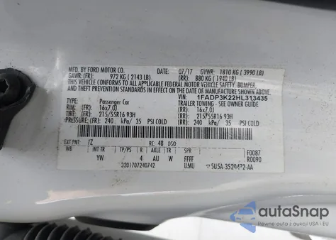 2017 Ford Focus Se from USA, damaged, VIN 1FADP3K22HL313435